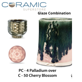 Palladium PC-04 over Cherry Blossom C-50 Pottery Cone 5 Glaze Combination